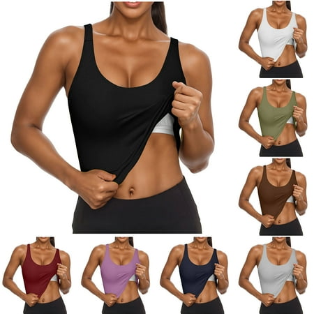 Otntypg Cute Cotton Tank Top with Built in Bra for Women Shelf Bra Camisole Tops Workout Tops Cami Bra Padded Tank Top Sports Bras Wine M