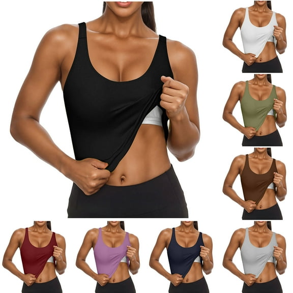 Otntypg Cute Cotton Tank Top with Built in Bra for Women Shelf Bra Camisole Tops Workout Tops Cami Bra Padded Tank Top Sports Bras Black L