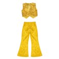 thumbnail image 4 of iEFiEL Girls Youth Two-piece Stage Performance Outfit Shiny Sequins Vest with Flare Pants Set Jazz Hip Hop Dancewear Gold 7-8, 4 of 5