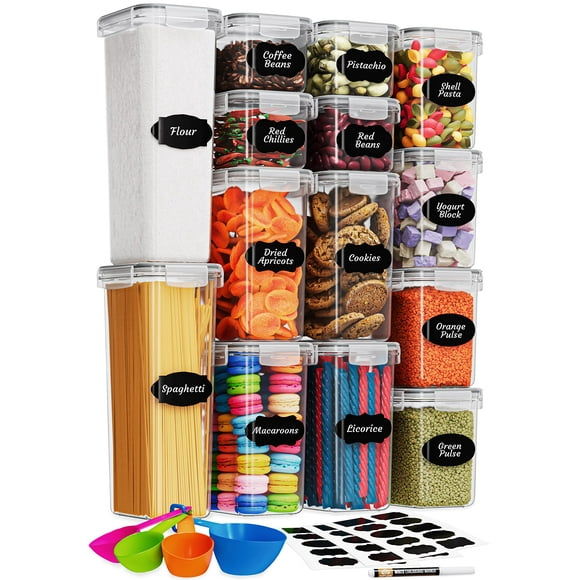 Chef's Path Kitchen Storage Box – Set of 14 Airtight Food Containers – Kitchen and Pantry Organisation – BPA-Free Plastic Food Storage Box – Labels, Marker and Spoons