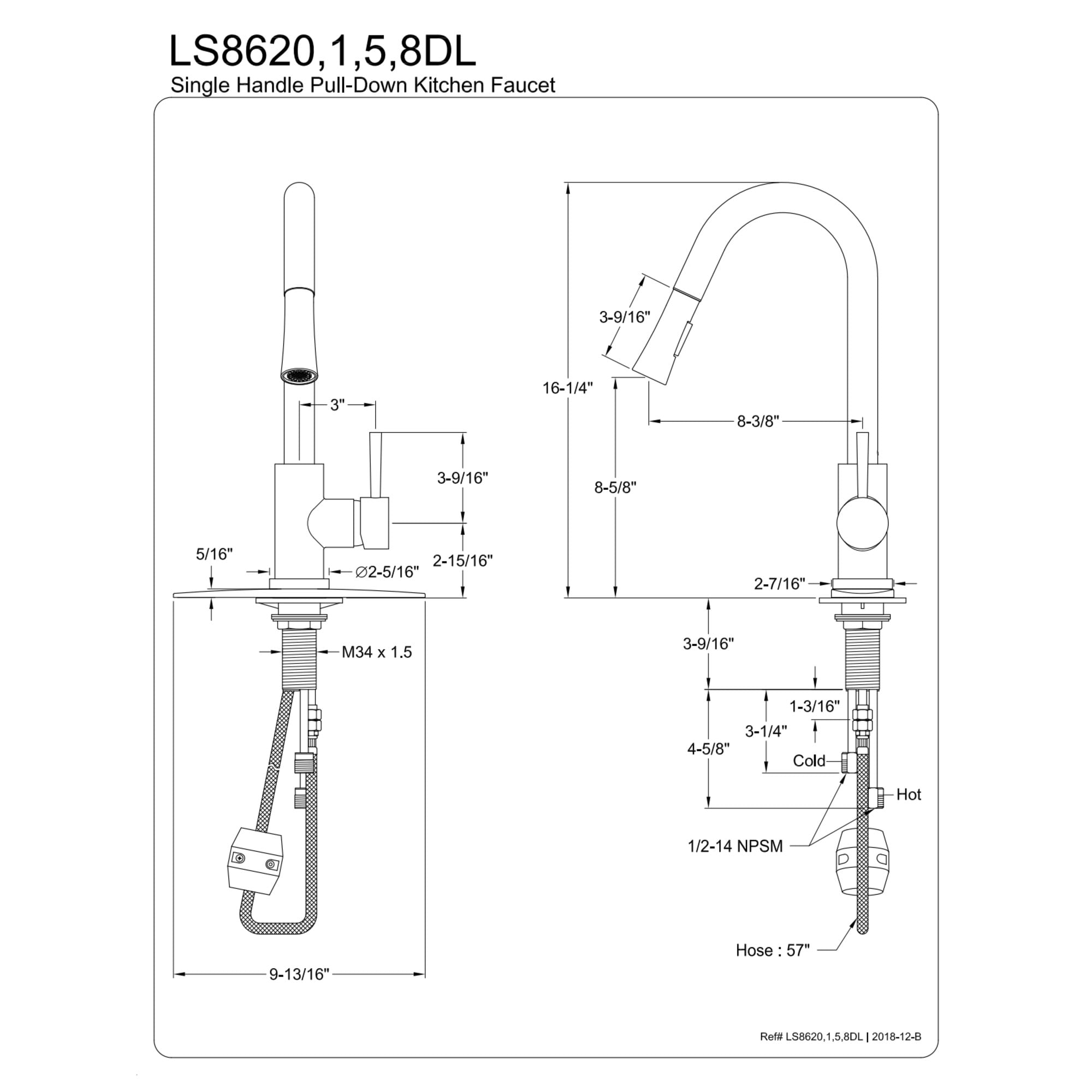 Gourmetier LS8620DL Concord Single-Handle Pull-Down Kitchen Faucet, Matte Black
