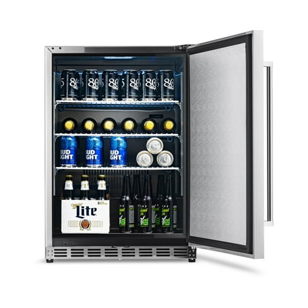 Newair 24" 5.3 Cu. Ft. Commercial Stainless Steel Built-in Beverage Refrigerator, Steel Interior, Weatherproof and Outdoor Rated, ENERGY STAR, Fingerprint Resistant and Self-Closing Door