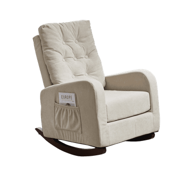 Rocking Chair Single Sofa Reclining Chair, Recliner Armchair with Wood Legs and Side Pocket, Nursery Rocking Accent Chair with High Back for Living Room Bedroom