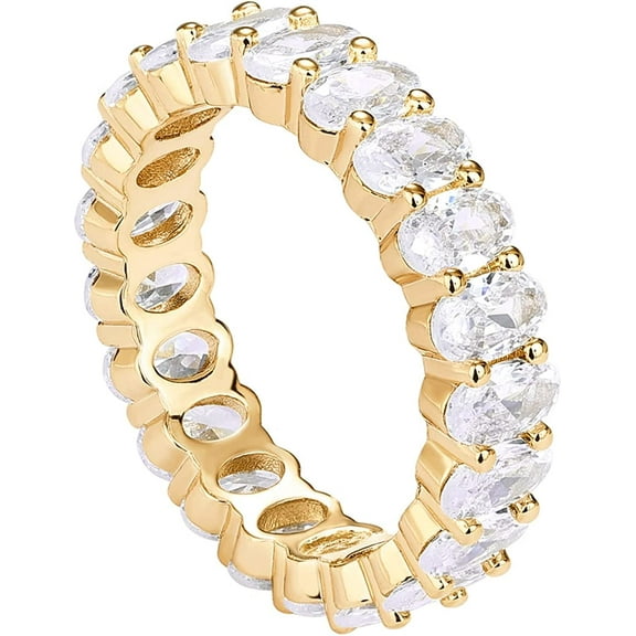 14K Gold Plated Rings Oval Cubic Zirconia Love Ring | Eternity Ring | 5mm Stackable Rings for Women | Gold Rings for Women