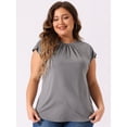 thumbnail image 2 of DARING DIVA Women's Plus Round Neck Ruched Short Sleeve Summer Top 4X Gray, 2 of 6