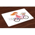 thumbnail image 1 of Ambesonne Flower Place Mats Set of 4, Happy Girl on Bike Flowers, Standard Size, Multicolor, 1 of 4