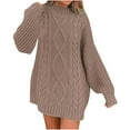 thumbnail image 1 of Suéter de cuello redondo para mujer, jersey de gran tamaño con cuello redondo, jersey de otoño de punto trenzado, manga larga, suéteres cortos gruesos, vestidos, suéter para mujer, 1 of 4