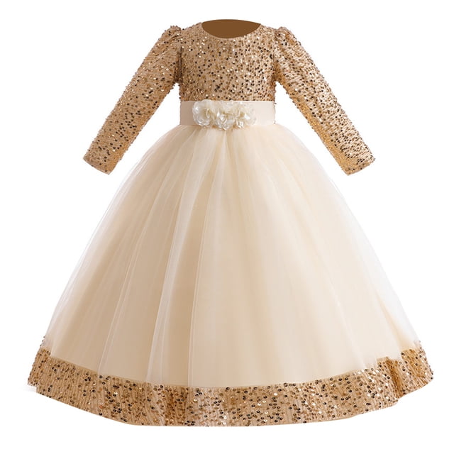 WEAIXIMIUNG Robes 2T-3T Enfants Filles Tout-Petits Noël Manches Longues Imprimé Broderie Dentelle Volants Robe de Soirée Robe de Mariage