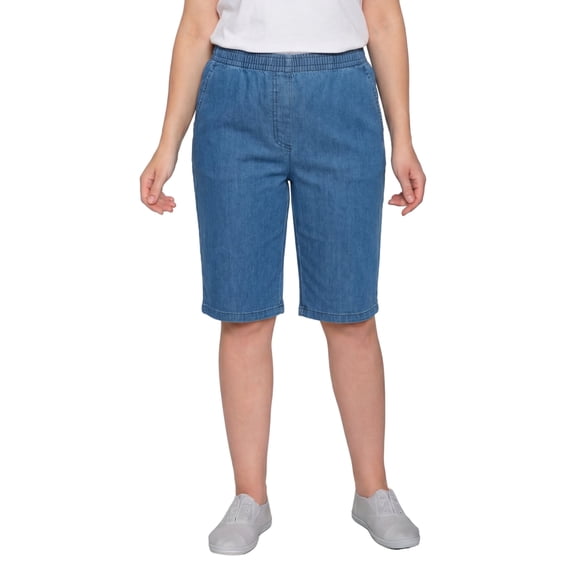 Turtle Bay New York Women’s Lightweight Denim Bermuda Shorts, Elastic Waist, Plus Sizes