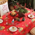 thumbnail image 4 of Christmas Tablecloth Square, Classical Red Table Cloth with Sled, Poinsettias and Bell Decorations, Heavy Weight & Spillproof Table Cover for Dining, Party Indoor and Outdoor 52×52 Inch, 4 of 6