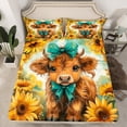 thumbnail image 2 of Homewish Rustic Highland Cattle Queen Sheet Sets,Rustic Flower Sunflower Flat Sheet,Yellow Brown Queen Fitted Sheet For Kids,Super Cozy Room Decor,4 Pieces, 2 of 7