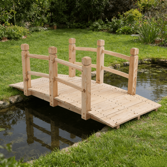 Zimtown Wooden Garden Bridge Footbridge with Railings for Backyard