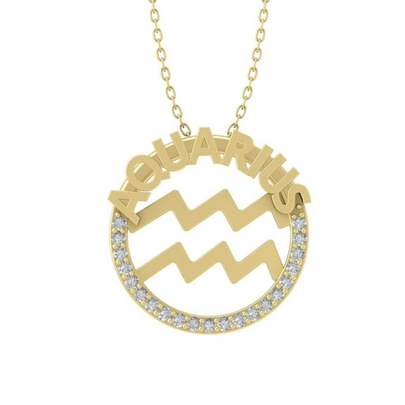 ARAIYA FINE JEWELRY 10K Yellow Gold Lab Grown Diamond Zodiac Pendant Silver Yellow Plating Cable Chain Necklace (1/10 cttw, D-F Color, VS Clarity) 18"