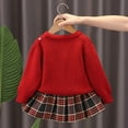 thumbnail image 7 of Odeerbi Toddler Girls Fall Winter Fleece Outfits Rabbit Cardigan Sweater with Plaid Pleated Skirt Set 1-8 Years Kids Cute Sweater Velvet Two-piece Skirt Set Toddler Clothes Red-Fleece, 7 of 7