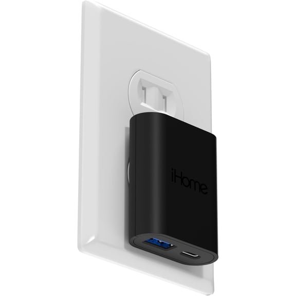 iHome AC Pro 20W Dual-Port Charger, Flat Wall Block, USB-C and USB-A Ports