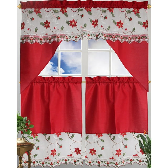 3 pcs Embroidery Swag & Tier Set, X'MAS/Poinsettia