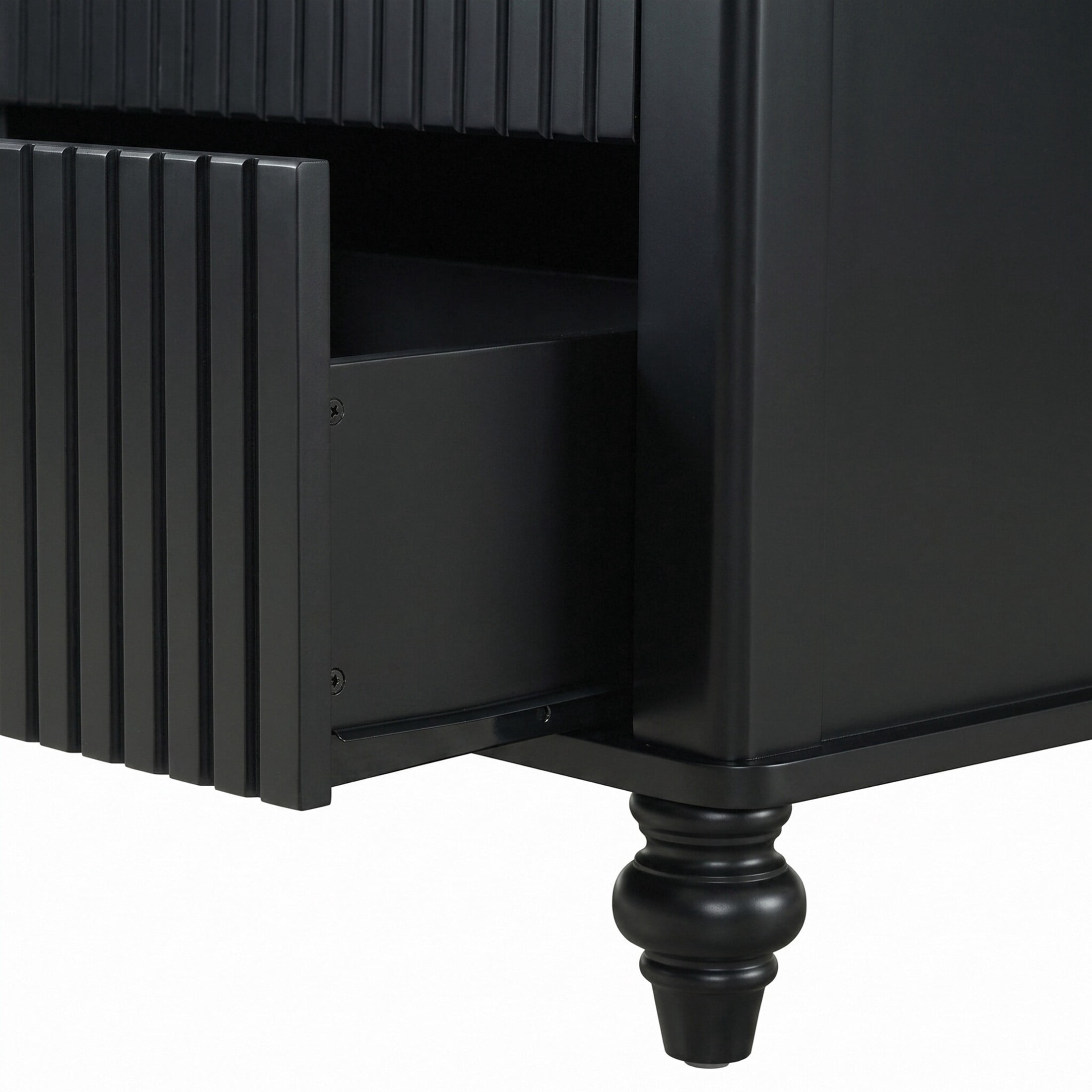 Christopher Knight Home Modern Fluted Nightstand, 2-Drawer Bedside Table with Turned Legs, Black, Set of 2