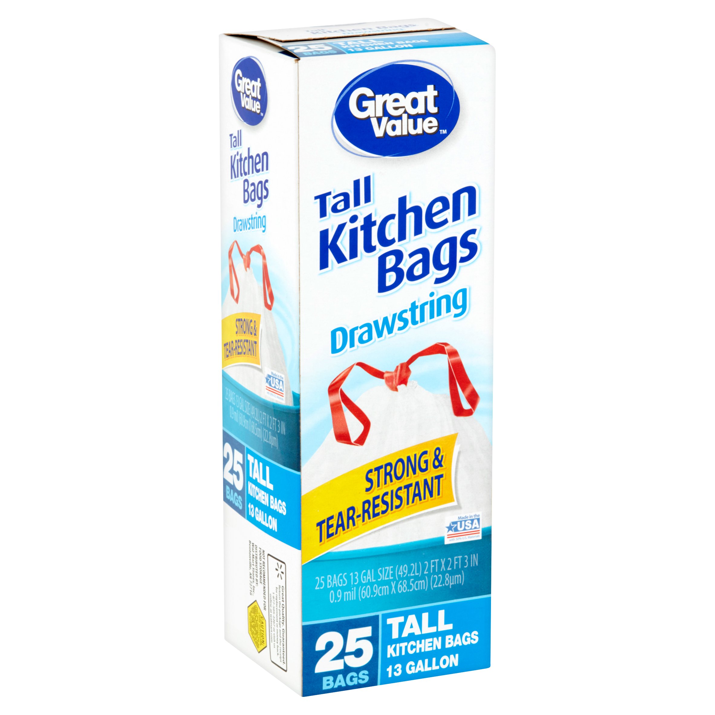 Great Value Tall Kitchen Drawstring Trash Bags, 13 Gallon, 25 Count - image 4 of 5