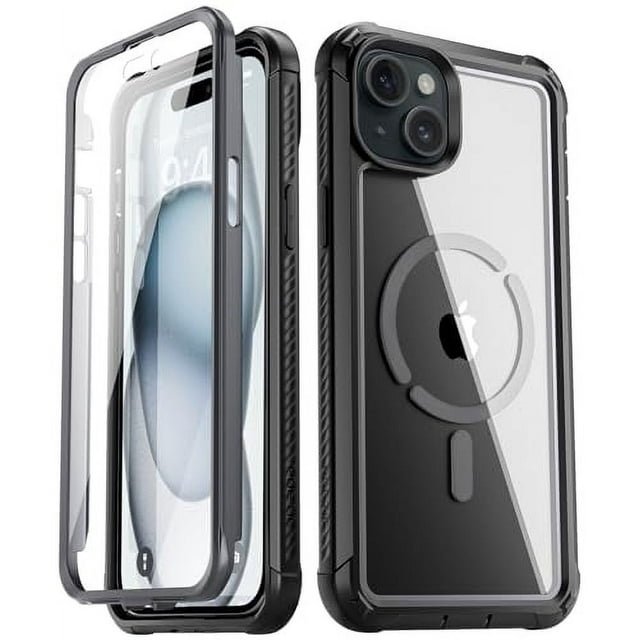 Poetic Guardian MagPro Case for iPhone 15 Plus 6.7 inch, Built-in Screen Protector, Black/Clear