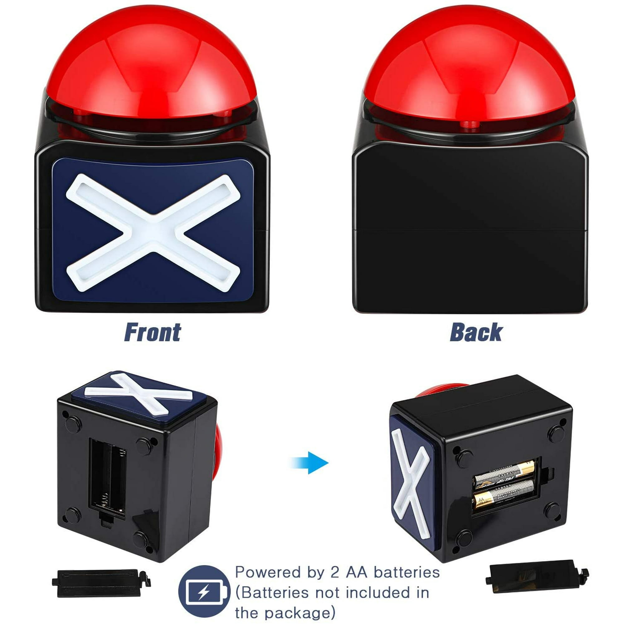 4-Pack Game Answer Buzzers With Sound & Light - Quiz Buzzer Buttons For Parties, Classrooms, Game Shows