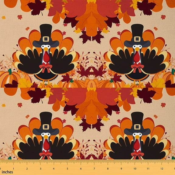 jejeloiu Happy Thanksgiving Day Fabric by the Yard 1 Yard,Turkey Pumpkin Maples Home Decor Fabric by the Yard,Autumn Fall Sewing Fabric For Teens,Ultra Soft Home Decor