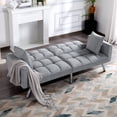 thumbnail image 3 of BSHTI Velvet Futon Sofa Bed 74” Convertible Sleeper – Split-Back 3-Position Adjustable, Solid Wood Frame, 2 Pillows, Easy Assembly, for Living Room Office Guest Room, Gray, 3 of 16
