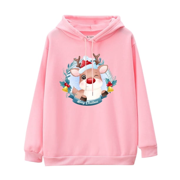 Gibobby Sudadera de color Navidad Suéter con capucha y estampado de dibujos animados de nuevo diseñador, abrigo de primavera y otoño para niños, Top con capucha para niños (Rosa, XL)