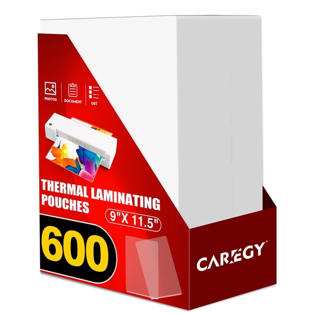 Láminas laminadoras CAREGY 600, paquete de 9 x 29,2 cm, 3 mil, tamaño carta