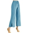 thumbnail image 2 of Summer Saving Wycnly on Sale Pants for Women Palazzo Pants for Women Casual Drawstring Elastic Waist Yoga Sports Cropped Pants Solid Loose Wide Leg Slit Trousers, 2 of 7