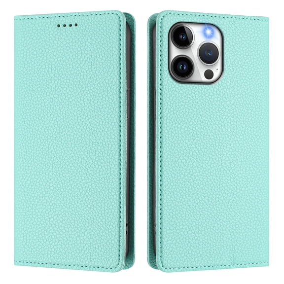 Magnetic Flip Wallet Case for iPhone 15 pro max,Compatible Card Holder with RFID Protection Built-in Stand TPU   PU Leather Phone Cover, Mint green