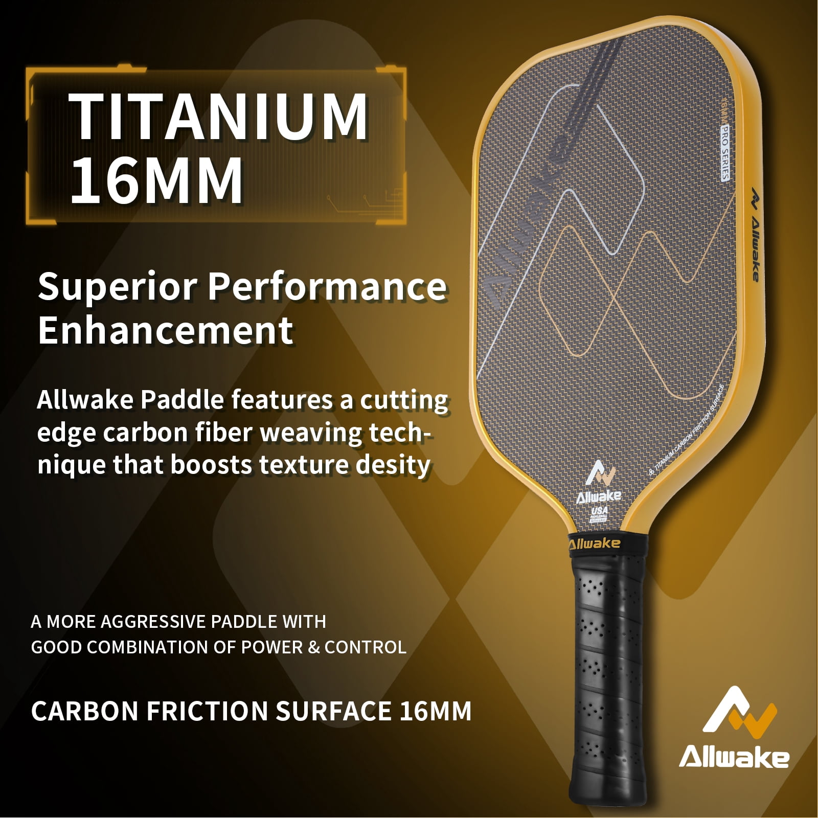 ALLWAKE Pickleball Paddles, 3K Titanium Hybrid Carbon Fiber Pickleball Paddles Set, USAPA Approved Elite Control & Power Pickleball Paddle with 16mm Honeycomb Core, Ergo Sweatproof Grip