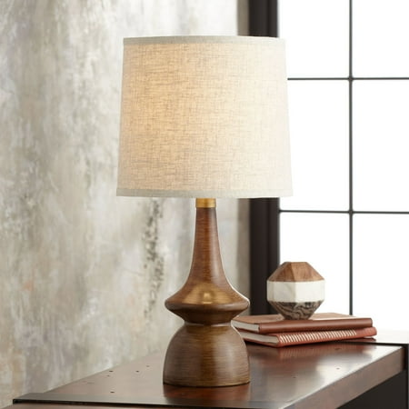 Walnut Wood Table Lamp - 360 Lighting Mid Century Modern Table Lamp Brown Walnut Wood Off White Linen Shade for Living Room Family Bedroom Bedside Office