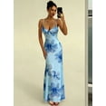 thumbnail image 6 of Blue Hibiscus Floral Print Spaghetti Strap Bodycon Maxi Dress For Women Spring Summer, 6 of 8