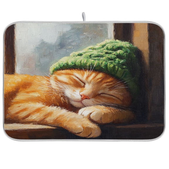 BZSMCE Dish Drying Mat Sleepping Cat Design Drying Mats