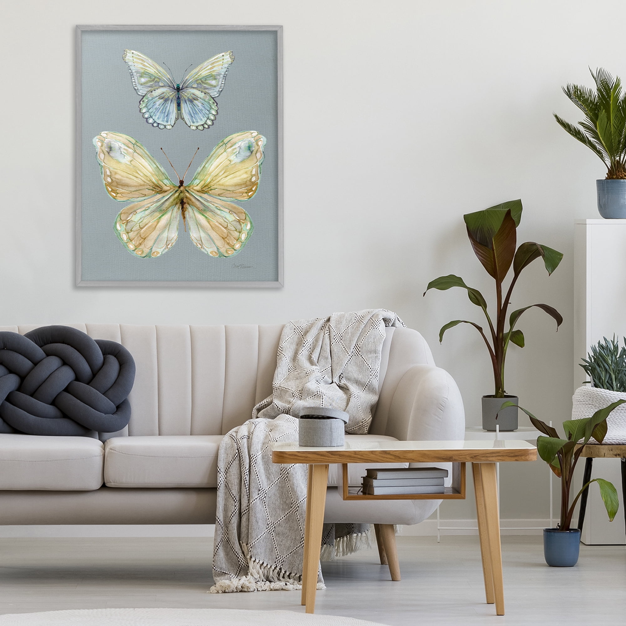Stupell Industries Delicate Butterflies on Slate Gray Framed Giclee Art, design by Carol Robinson