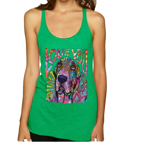 Wild Bobby, Colorful Beagle | Dogs Love You | Dean Russo Art Animal Lover Tri-Blend Racerback Tank Top, Envy, Medium