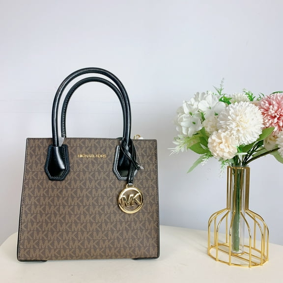 Michael Kors Women's PVC Leather Crossbody Messenger Bag, Brown Black