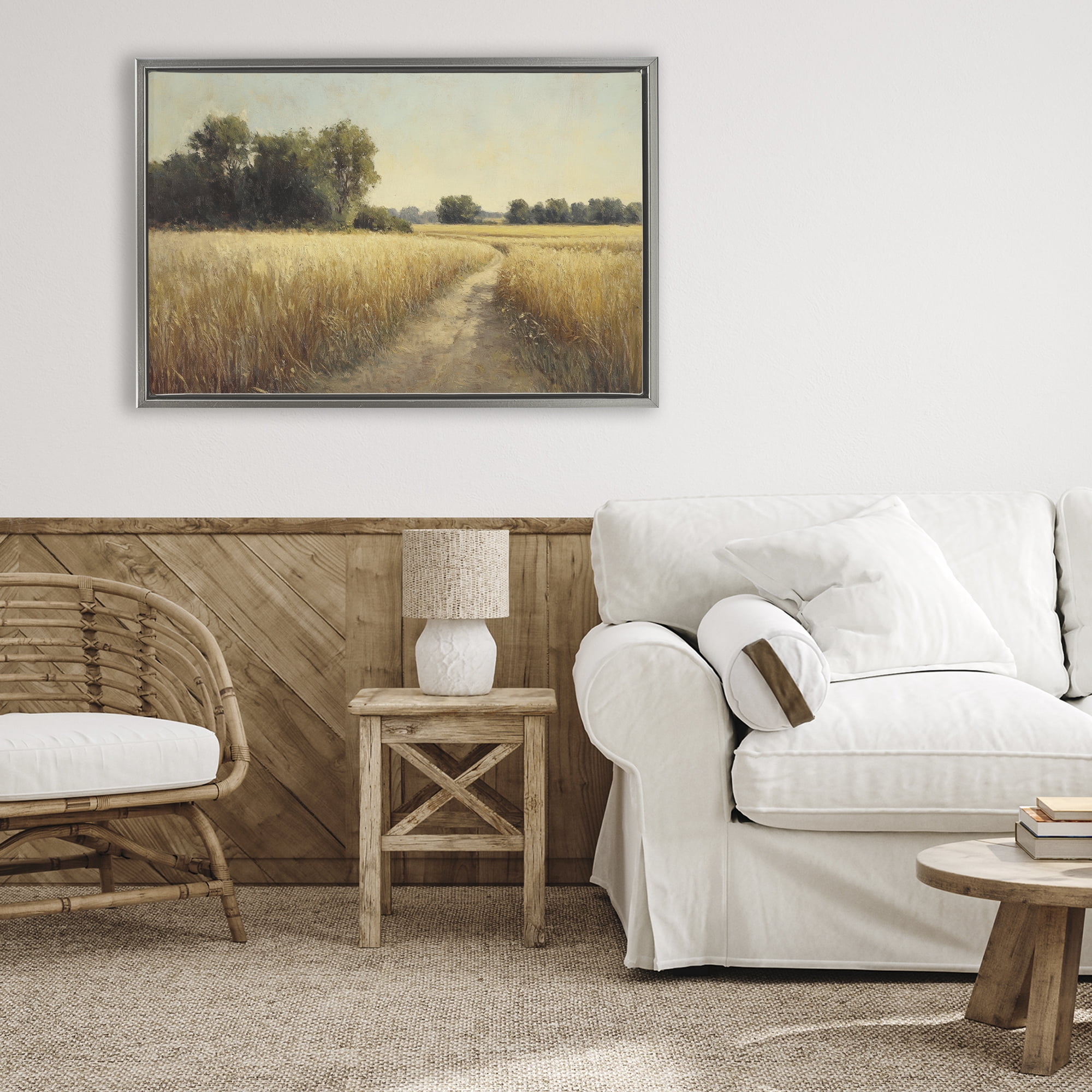 Stupell Industries Sunlit Country Wheat Path Gray Framed Floater Canvas Wall Art, design by Petal Prints Design