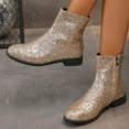 thumbnail image 4 of Tao Tao Women Ankle Boots Low Heel Sparkly Glitter Booties Ladies Round Toe Sequins Fine Glitter Casual Heel Low Ankle Boots Short Boots,Snow Boots Gold 37, 4 of 5