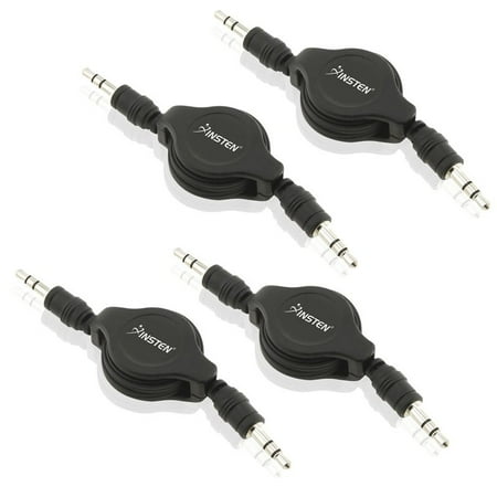 - Insten 4-Pack 3.5mm Male to Male Stereo Audio AUX Auxiliary Cable Retractable, Black