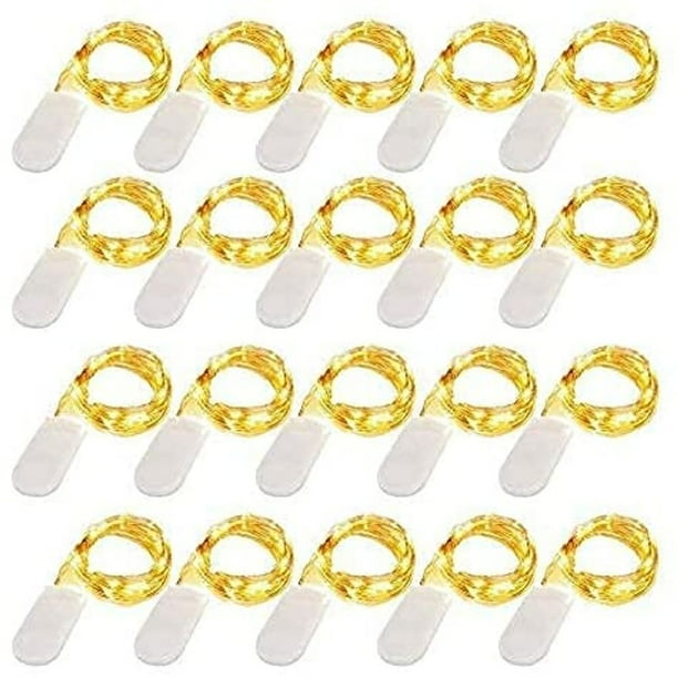 Guirnalda de luces LED con batería, 20 piezas de guirnalda de luces de alambre de cobre blanco cálido 1 m 10 LED luces navideñas para decoración interior y exterior