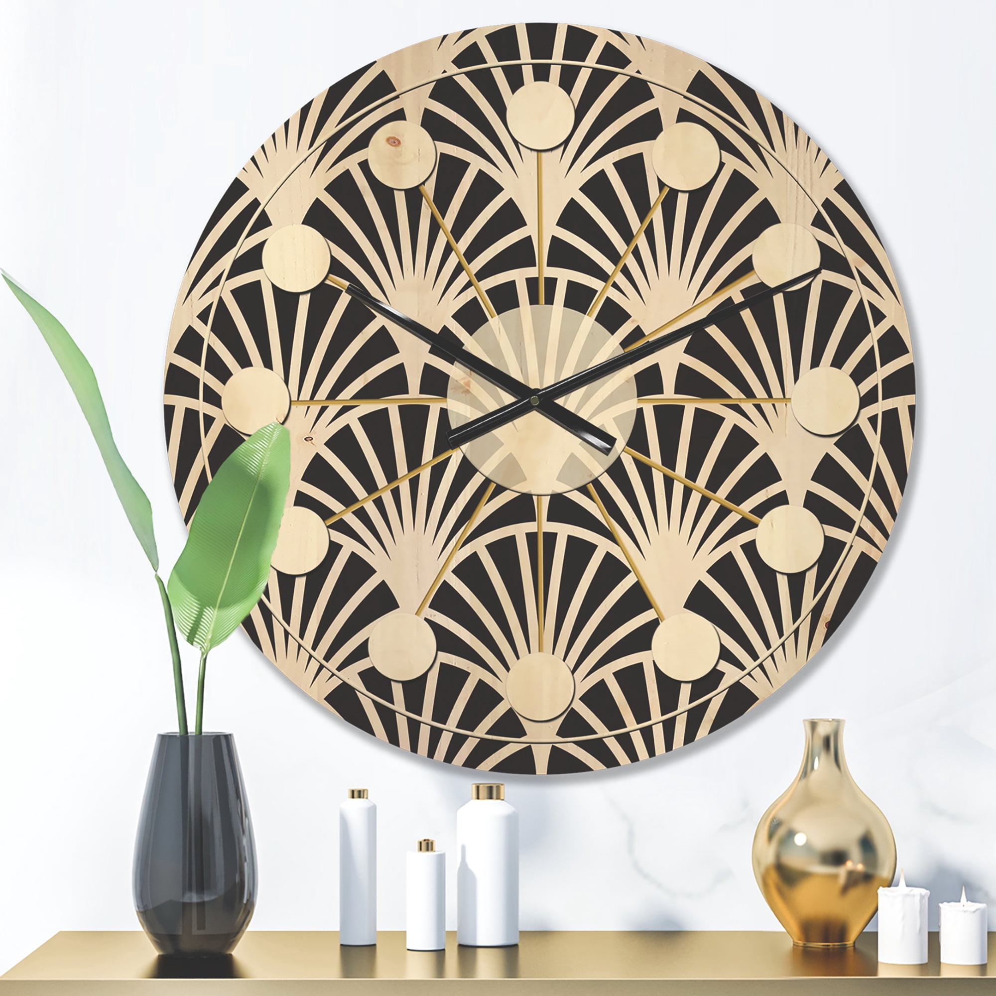 Designart 'Deco Waves Retro Art I' Mid-Century Modern Wood Wall Clock