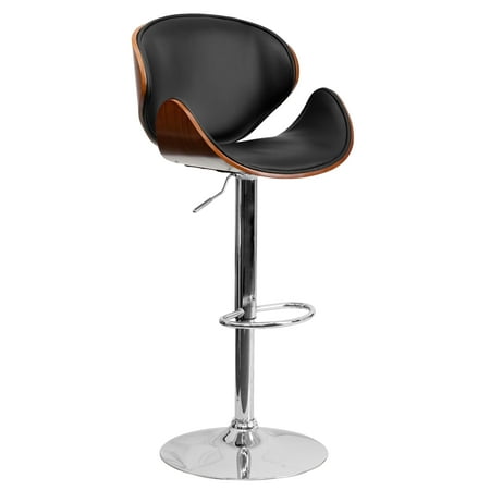 Flash Furniture Bentwood Adjustable Height Bar Stool with Curved Black Vinyl Seat and Back