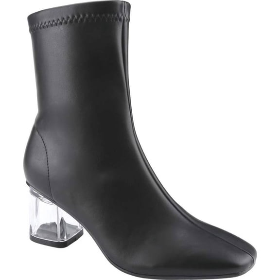 Women's Clear Heel Square Toe Ankle Boots Chunky Block Heels Side Zipper Stretch Short Booties Mid Calf Fall Winter Boots