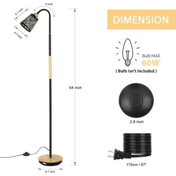 Modern Floor Lamp - High Floor Lamp (Tree Branch Shade) with 360° Adjustable Swing Arm, Industrial Reading Lamp for Living Room, Bedroom, office, College Dormitory, Black (No Bulb)