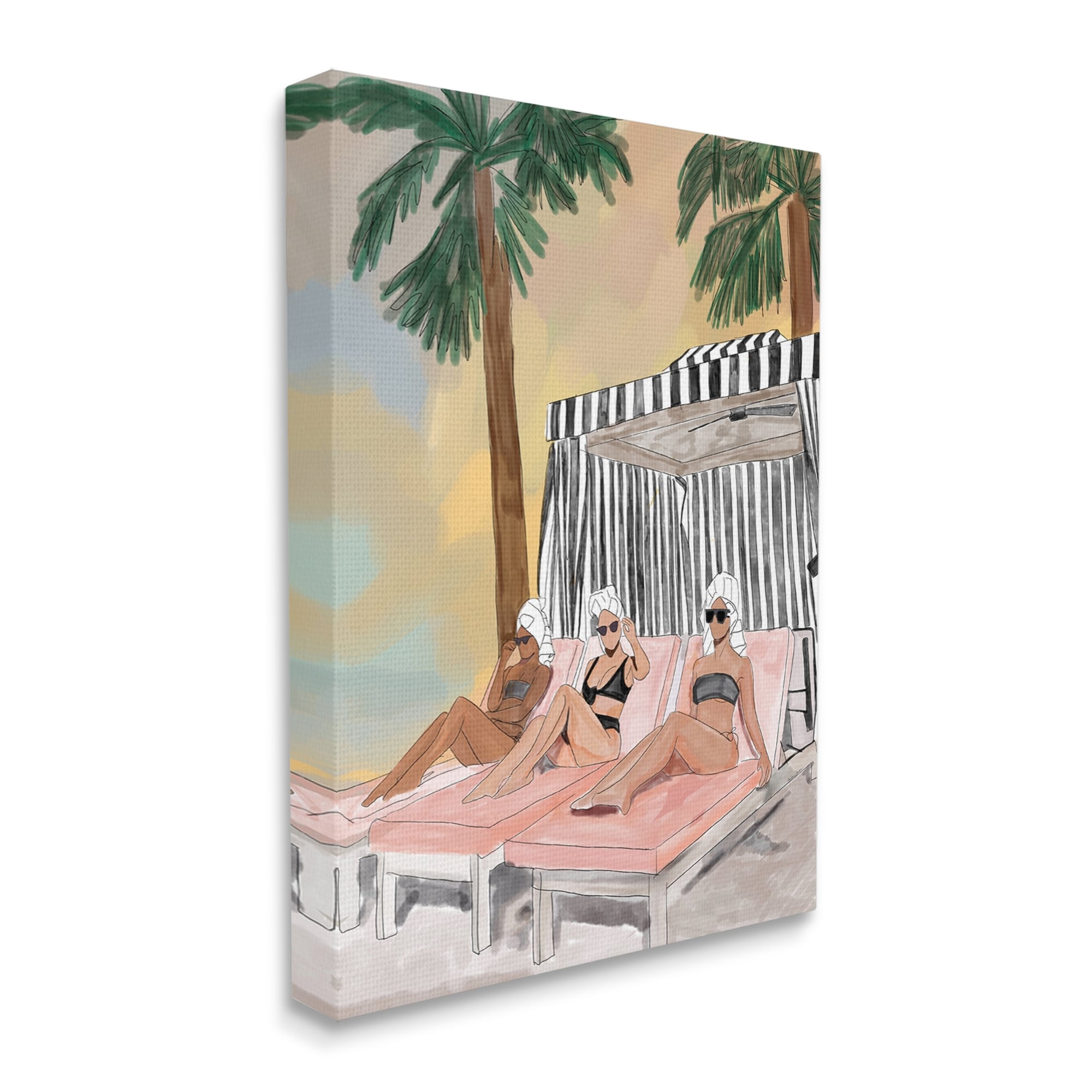 Stupell Industries Girls in Summer Beach Canopy Coastal Painting Gallery Wrapped Canvas Print Wall Art