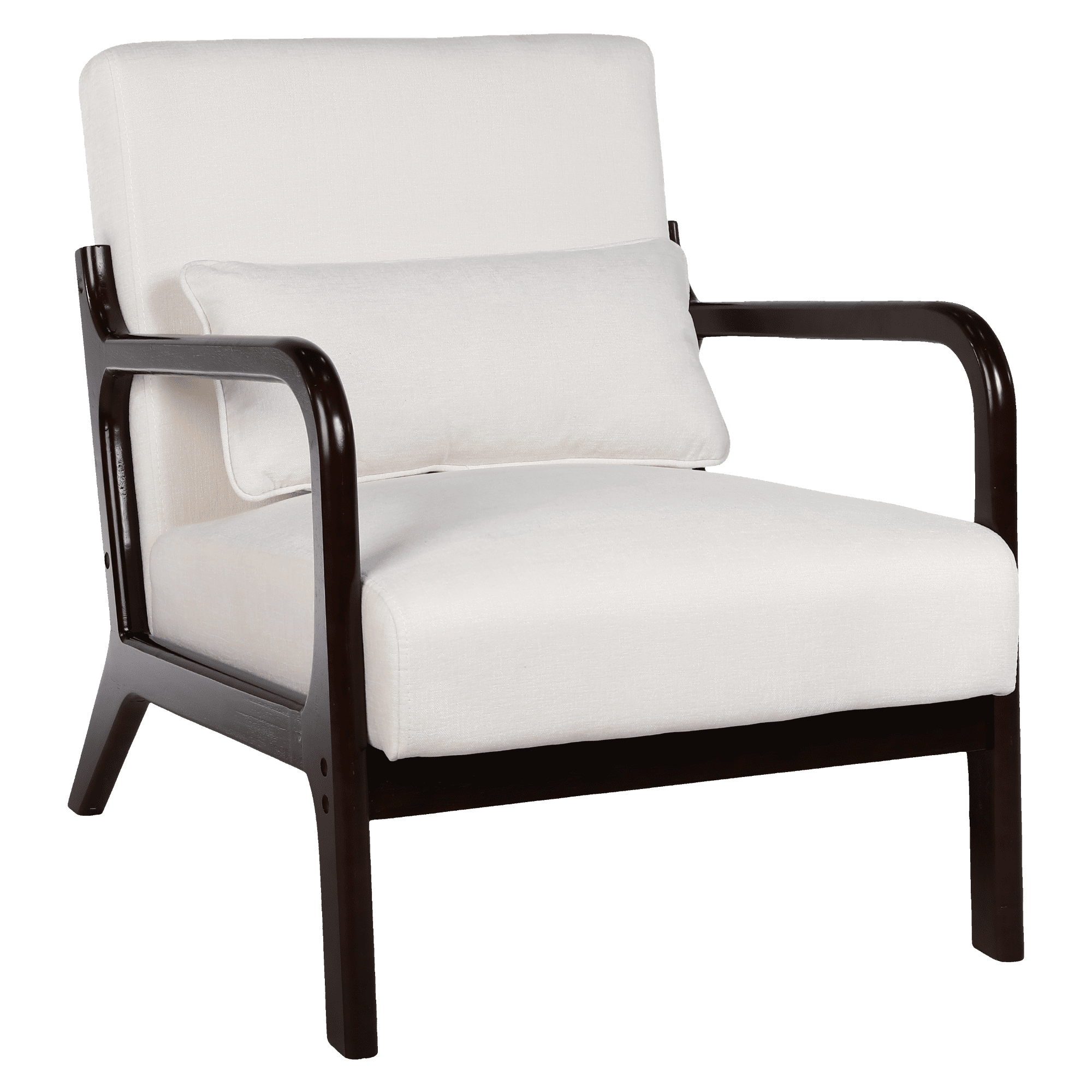 Leumius Accent Chair, Mid Century Modern Armchair with Solid Wood Frame and Detachable Lumbar Pillow for Living Room, Bedroom, Office Brown