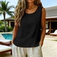 thumbnail image 2 of Fashion Women's Casual Solid Color Sleeveless Round Neck Button Blouses Pullover Top Black, 2 of 6