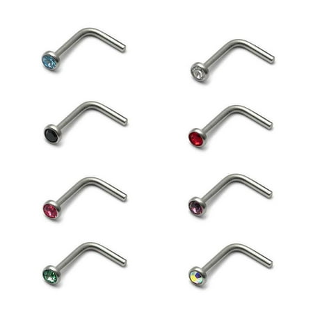 Cubic Zirconia Nose Screw - Nose Ring L Shape Stud Lot 8pcs of 18G Nose Screw CZ Crystal Jewelry Wholesale