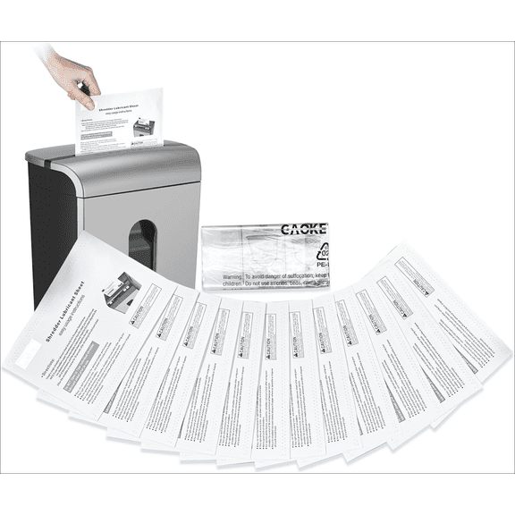 Paper Shredder Lubricant Sheets,12 Sheets Paper Shredder Sharpening and Lubricant Sheets,H 5.98 "X W 8.46",Dosage Version,Comes with 1 6.6 Gallon Garbage Bag